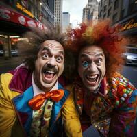 clowns. glimlachen dwaas en kleurrijk entertainers foto