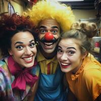 clowns. glimlachen dwaas en kleurrijk entertainers foto