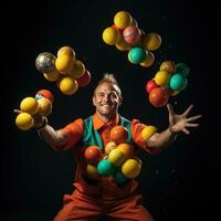 jongleur. multitasking meester houden ballen in de lucht foto