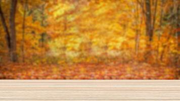 de hout tafel Aan herfst achtergrond 3d renderen foto