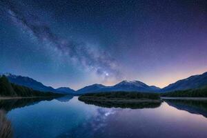 nacht visie van natuur berg met de melkachtig manier. ai generatief pro foto