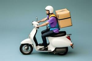 Arabisch levering Mens draag- pakket doos door motorfiets. foto