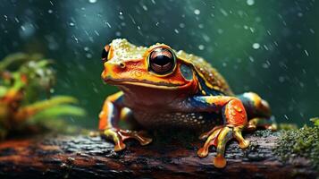 kleurrijk kikker in de regenachtig Woud ai generatief foto