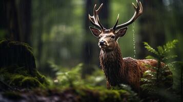 foto achtergrond van dieren in het wild in regenachtig Woud ai generatief