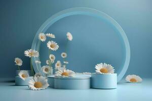 bloemen kunstmatig presentatie blauw achtergrond. genereren ai foto