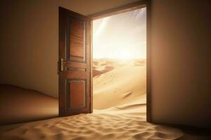 Open deur woestijn. genereren ai foto