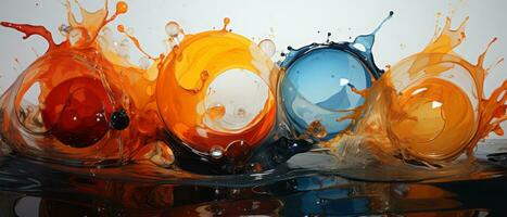 digitaal abstract water achtergrond met oranje en blauw spatten. ai gegenereerd. foto