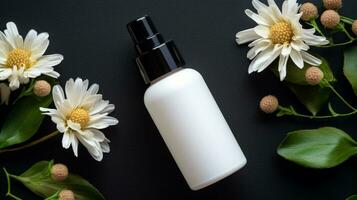 huid zorg Product fles, shampoo, lotion, met neurale achtergrond ai generatief foto