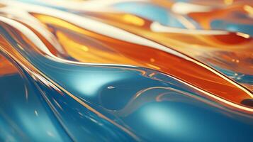 3d abstract iriserend golvend achtergrond. levendig vloeistof reflectie oppervlak. neon holografische vloeistof vervorming ai generatief foto