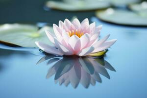 een drijvend lotus bloem Aan de kalmte oppervlakte van een vijver symboliseert de potentieel voor transformatie en geestelijk groei door de praktijk van meditatie en opmerkzaamheid. ai generatief foto
