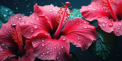 detailopname hibiscus met druppels water behang. gemaakt met ai gereedschap foto