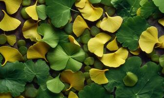 ginkgo biloba bladeren behang. gebladerte van Aziatisch boom behang. voor ansichtkaart, boek illustratie. gemaakt met generatief ai gereedschap foto