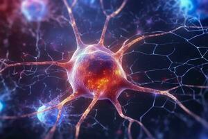 actief neuronen in de brein, dichtbij omhoog visie. wetenschappelijk generatief illustratie. ai generatief foto