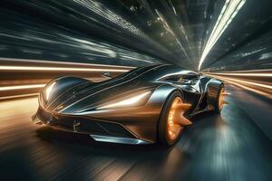 snel Luik snelheid creëert dynamisch en actie Ingepakt beeld van futuristische auto. ai generatief foto
