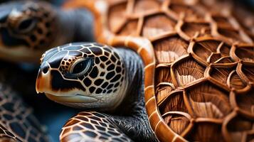 detailopname van de ingewikkeld details van een zee schildpadden schelp foto