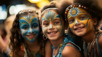 kinderen deelnemen in de pret met gezicht verf Bij mooi hoor foto