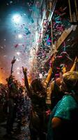 confetti en slingers regen naar beneden Aan drukte foto