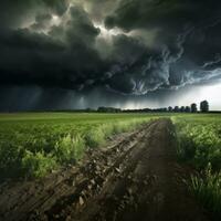 stormachtig lucht groen veld- foto