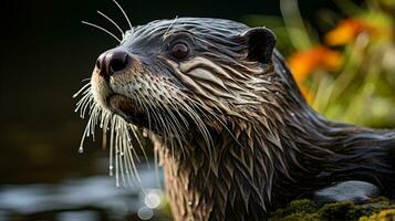 detailopname foto van een Otter op zoek ieder richting. generatief ai