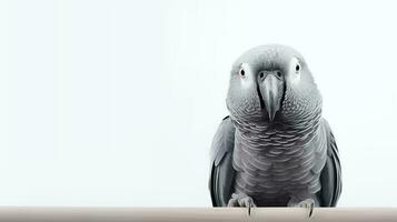 foto van een Afrikaanse grijs parro vogel Aan wit achtergrond. generatief ai