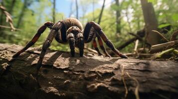 foto van tarantula in ther Woud met blauw lucht. generatief ai