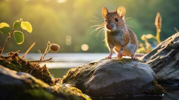 detailopname foto van een muis op zoek in hun leefgebied. generatief ai