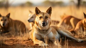 foto van een kudde van dingo resting in een Open Oppervlakte Aan de savanne. generatief ai