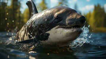 detailopname foto van een moordenaar walvis op zoek ieder richting. generatief ai