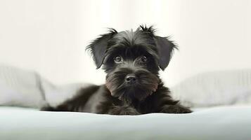 portret van affenpinscher aan het liegen Aan bed. generatief ai foto