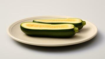 foto van courgette gesneden Aan bord geïsoleerd Aan wit achtergrond. generatief ai