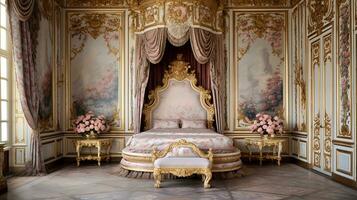 foto van de slaapkamer van de paleis van versaille, Frankrijk. generatief ai