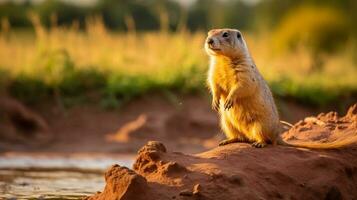 detailopname foto van een prairie hond op zoek in hun leefgebied. generatief ai