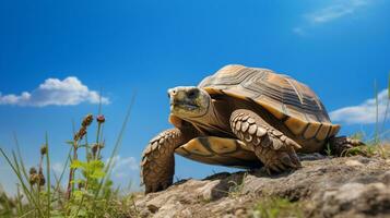 foto van een schildpad onder blauw lucht. generatief ai