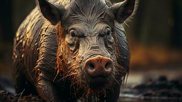 detailopname foto van een wrattenzwijn op zoek ieder richting Aan oerwoud. generatief ai