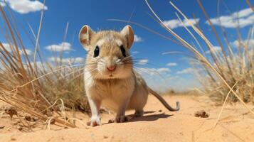 foto van een woestijn kangoeroe Rat in een woestijn met blauw lucht. generatief ai