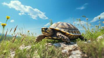 foto van een schildpad onder blauw lucht. generatief ai