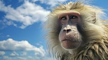 foto van een baviaan onder blauw lucht. generatief ai