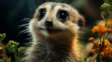 detailopname foto van een meerkat op zoek ieder richting Aan oerwoud. generatief ai