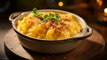 foto van fijnproever macaroni en kaas net zo een schotel in een hoogwaardig restaurant. generatief ai
