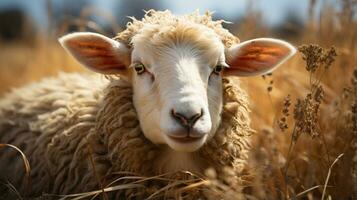 detailopname foto van een schapen op zoek ieder richting. generatief ai