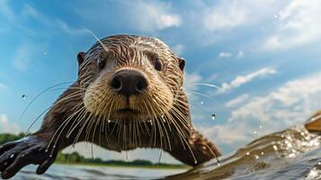 foto van een Otter onder blauw lucht. generatief ai