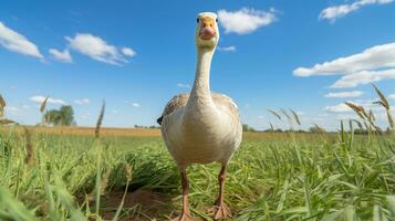 foto van een gans in de landbouwgrond. generatief ai