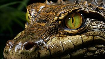 detailopname foto van een Nijl krokodil op zoek ieder richting Aan oerwoud. generatief ai