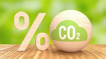 de co2 icoon Aan hout bal voor ecologisch concept 3d renderen foto