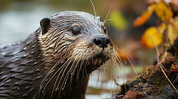 detailopname foto van een Otter op zoek ieder richting. generatief ai