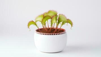 foto van Venus flytrap bloem in pot geïsoleerd Aan wit achtergrond. generatief ai