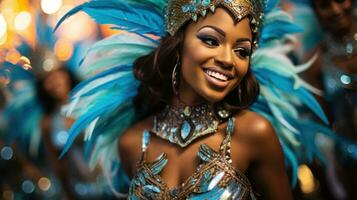 samba dansers in extravagant outfits Bij carnaval foto