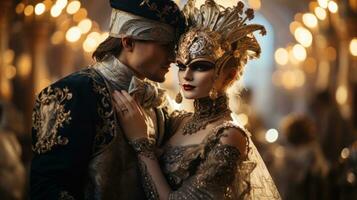 maskerade bal Bij Venetië carnaval met overladen maskers en kostuums foto
