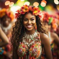 traditioneel caraïben kostuums en muziek- Bij carnaval foto