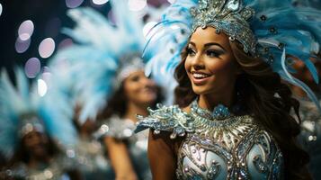 samba dansers in extravagant outfits Bij carnaval foto